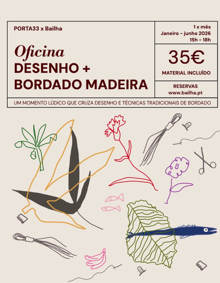 Oficina de desenho e bordado Madeira em junho na Porta 33